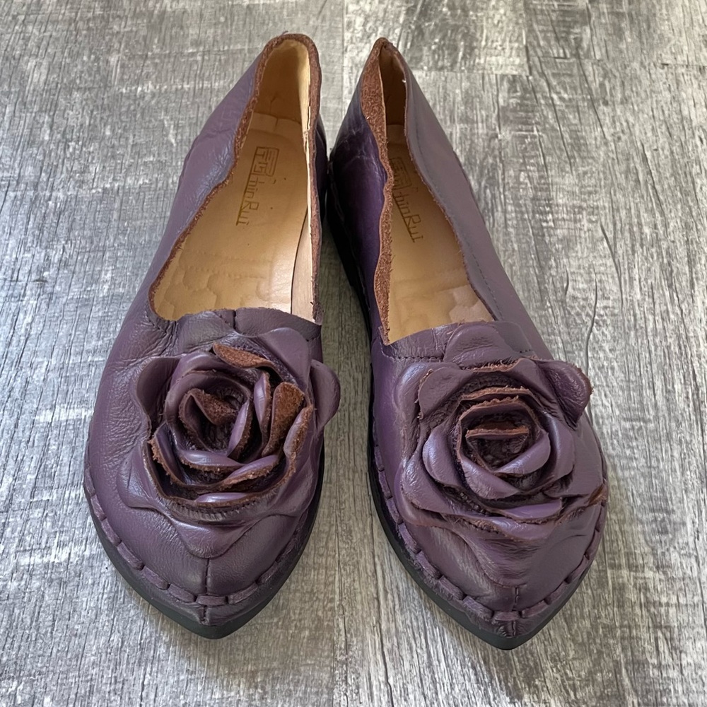 Tuo Rui Soft Purple Leather Flower Asian Korean Flats Comfort Shoes